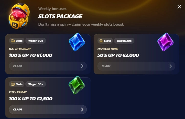 rapter casino weekly bonus