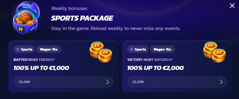 rapter casino weekly sport bonus